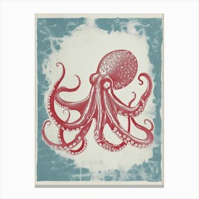 Octopus Red & Blue Silk Screen Inspired 4 Canvas Print