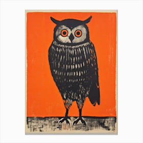 Owl, Woodblock Animal  Drawing 3 Canvas Print