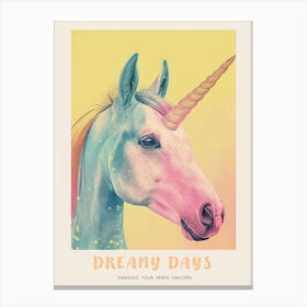 Pastel Unicorn Yellow Background Poster Canvas Print