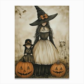 Witches And Pumpkins Canvas Print