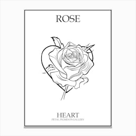 Rose Heart Line Drawing 2 Poster Canvas Print