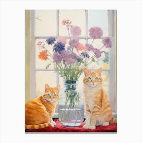 Cat With Queen Annes Flowers Watercolor Mothers Day Valentines 2 Canvas Print