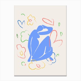 Blue Figure Flowers Canvas Print