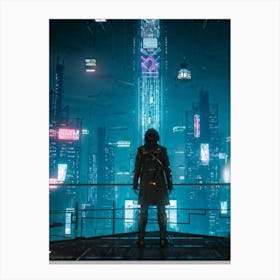 Artificial Intelligence Embodied In A Sleek Towering Structure With Neon Circuit Patterns Neon Lit (1) Canvas Print