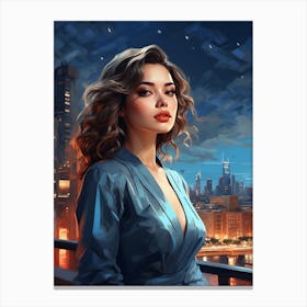 Girl At Night Print Canvas Print