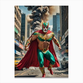 The Masked Titan Stomps Through the City Canvas Print