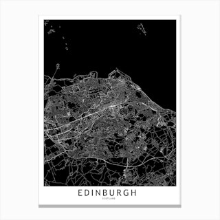 Edinburgh Black And White Map Canvas Print