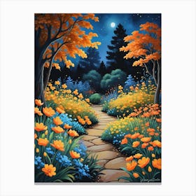 Floral Night Garden Scene (11) Canvas Print