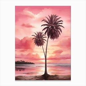 Pink Palm Tree Sunset Art Print Canvas Print