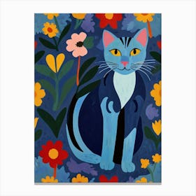 Blue Cat In Flowers Canvas Print