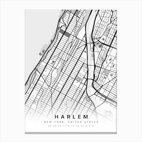 Harlem New York City USA White Map Canvas Print