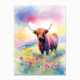Highland Cow In Field Canvas Print