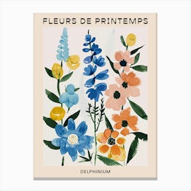 Spring Floral French Poster  Delphinium 3 Canvas Print