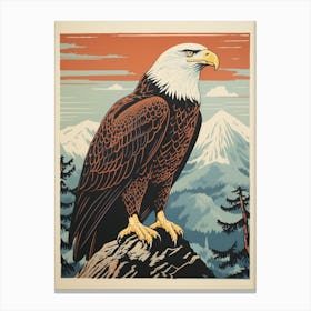 Vintage Bird Linocut Bald Eagle 2 Canvas Print