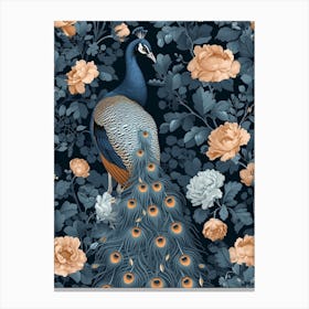 Black & Grey Floral Peacock Canvas Print