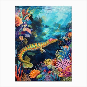 Dinosaur Crocodile Underwater Painting Canvas Print