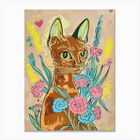 Cute Abyssinian Cat With Flowers Illustration 4 Canvas Print