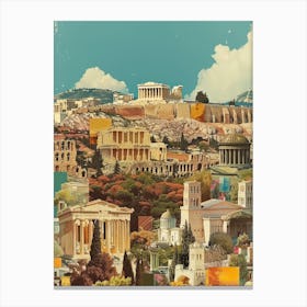 Athens   Retro Collage Style 1 Canvas Print