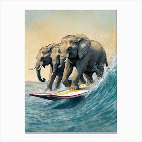 Elephants On Surfboards Canvas Print