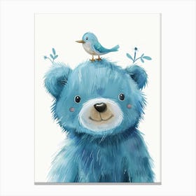 Small Joyful Bear With A Bird On Its Head 3 Canvas Print