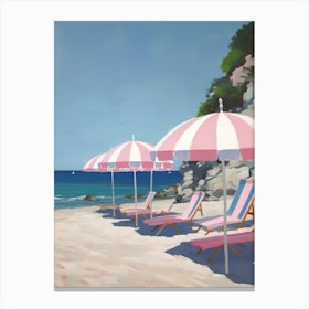 Striped Pink And White Beach Umbrellas In Italy Canvas Print