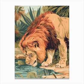 Barbary Lion Drinking Illustration 3 Canvas Print