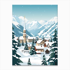 Retro Winter Illustration Hallstatt Austria 4 Canvas Print