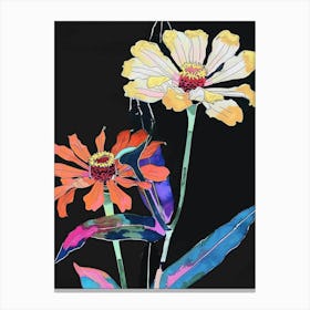 Neon Flowers On Black Zinnia 1 Canvas Print