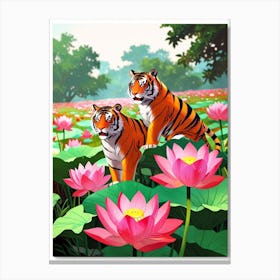 Tiger And Lotus Canvas Print