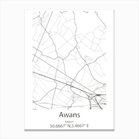 Awans,Belgium Minimalist Map Canvas Print