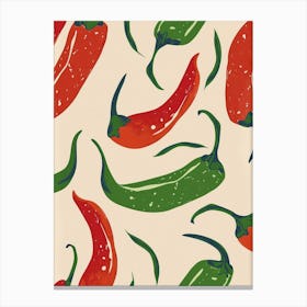 Green & Red Chilli Pattern Illustration 3 Canvas Print