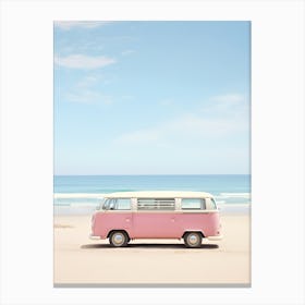 Pink Van On The Beach Canvas Print