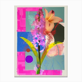 Hyacinth 1 Neon Flower Collage Canvas Print
