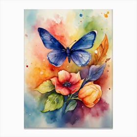 Watercolor Of A Butterfly And Flowers Canvas Print