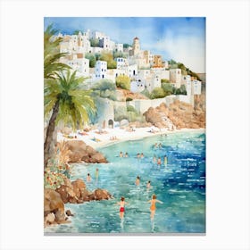Swimming In Naxos Greece 4 Watercolour Canvas Print