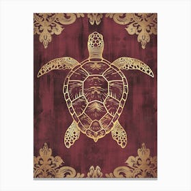 Maroon Art Deco Sea Turtle 1 Canvas Print