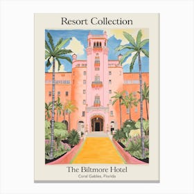 Poster Of The Biltmore Hotel   Coral Gables, Florida   Resort Collection Storybook Illustration 1 Canvas Print