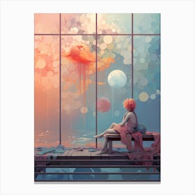 Girl Sitting On A Bench Canvas Print