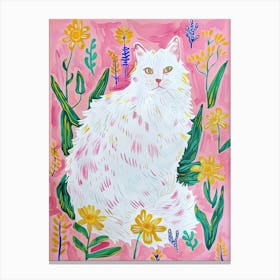 Cute Angora Cat With Flowers Illustration 4 Canvas Print