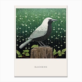 Ohara Koson Inspired Bird Painting Blackbird 4 Poster Canvas Print