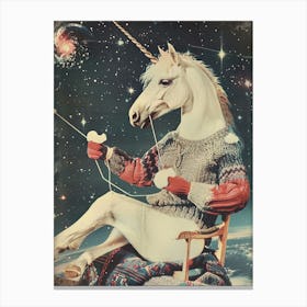 Unicorn Knitting In Space Abstract Collage Canvas Print