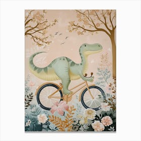 Dinosaur On A Bike Painting 1 Canvas Print