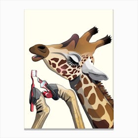 Giraffe Brushing Teeth Canvas Print