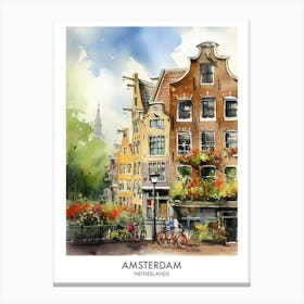 Amsterdam Watercolour Travel Poster 2 Canvas Print