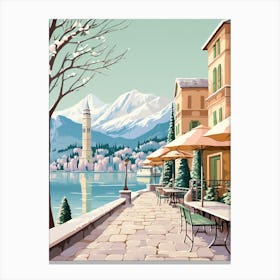 Vintage Winter Travel Illustration Lake Como Italy 1 Canvas Print