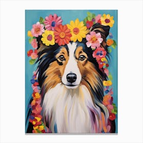 Shetland Sheepdog Portrait With A Flower Crown, Matisse Painting Style 3 Canvas Print