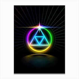 Neon Geometric Glyph in Candy Blue and Pink with Rainbow Sparkle on Black n.0324 Canvas Print