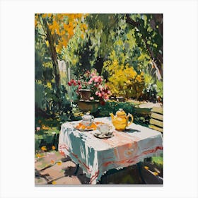 Tea Pot On The Table In Garden - expressionism 2 Canvas Print