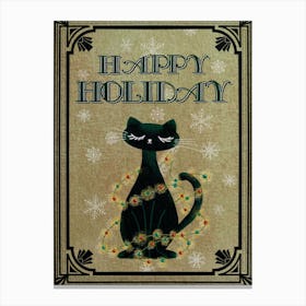 Happy holiday elegant black cat illustration Canvas Print