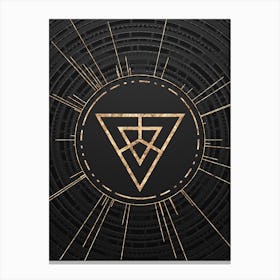 Geometric Glyph Symbol in Gold with Radial Array Lines on Dark Gray n.0191 Canvas Print